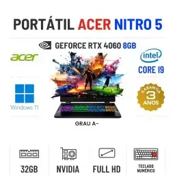 ACER NITRO 5 AN515-58-77YB | 15.6'' FULLHD 144Hz | I9-12900H | 32GB RAM | 960GB SSD | RTX4060 8GB | TECLADO NUMERICO ACER NITRO 5 AN515-58-77YB | 15.6'' FULLHD 144Hz | I9-12900H | 32GB RAM | 960GB SSD | RTX4060 8GB | TECLADO NUMERICO