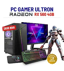CONJUNTO GAMER ULTRON | RX560-4GB | i3-10ºGEN=i7-7700 | 16GB RAM | SSD + HDD COM MONITOR + ACESSORIOS CONJUNTO GAMER ULTRON | RX560-4GB | i3-10ºGEN=i7-7700 | 16GB RAM | SSD + HDD COM MONITOR + ACESSORIOS